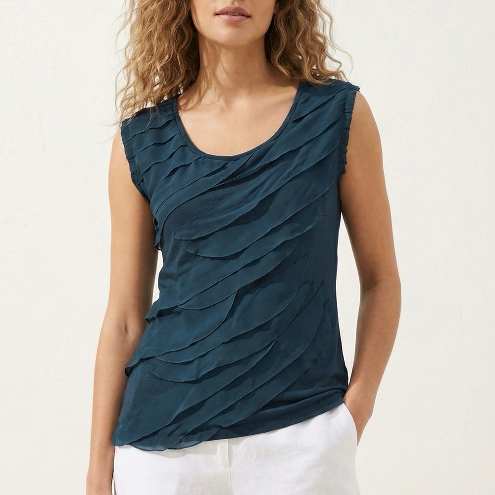 Lc Lauren Conrad Teal Blue Tiered Ruffle Sleeveless Top Size Small Career Blouse